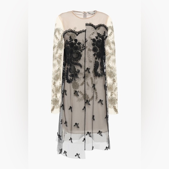 Stella McCartney Size 40 (US 4) Paneled Lace-trimmed Bead-embellished Dress - Picture 3 of 11
